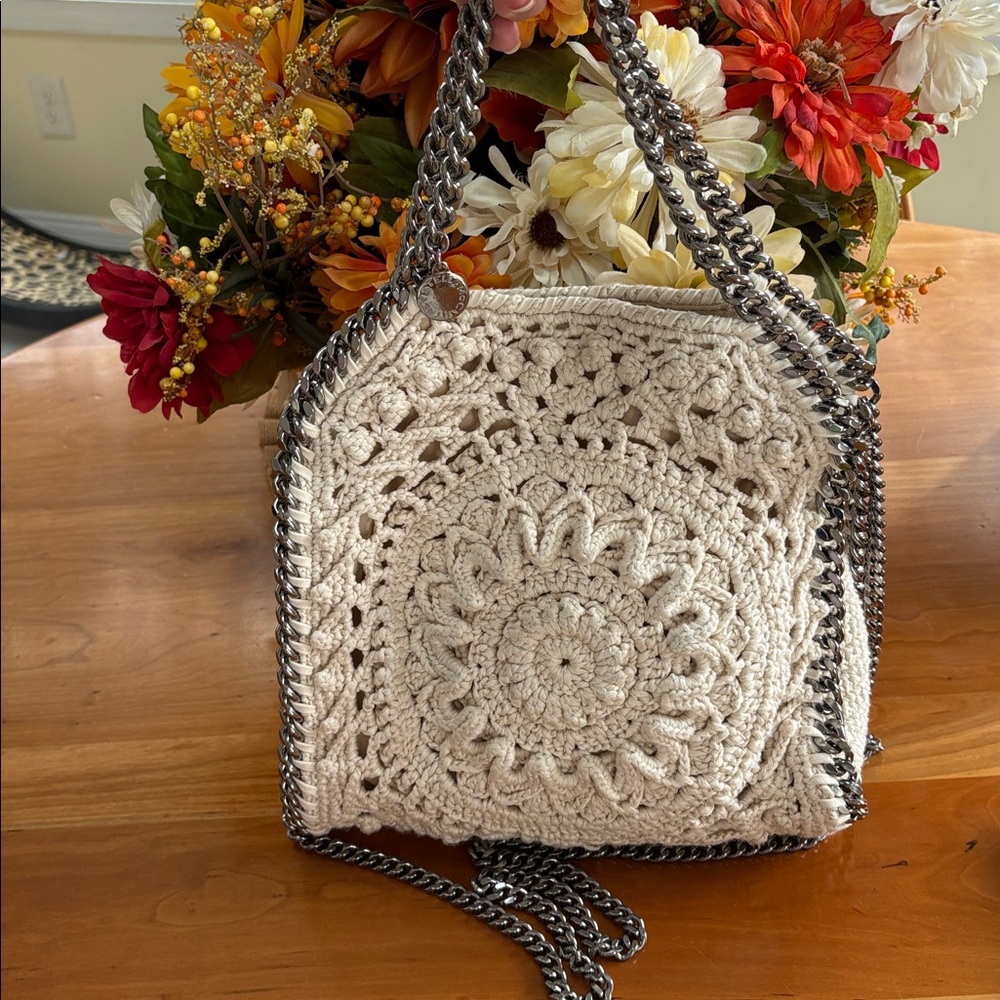 Stella McCartney Falabella Crochet oatmeal silver purse Crossbody VGUC